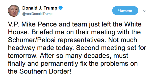 Трамп назвав невдалими переговори щодо скасування "шатдауну"